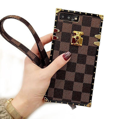 Vintage plaid pattern leather Cover for iPhone